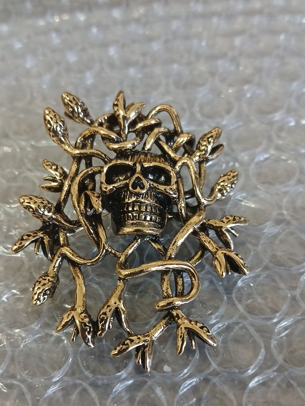Gold Skull & Vines Lapel Pin - Goth Accessory Unisex